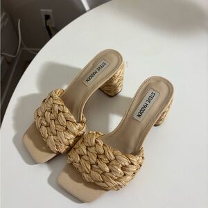 Steve Madden Beige Braided Raffia Mule Heels